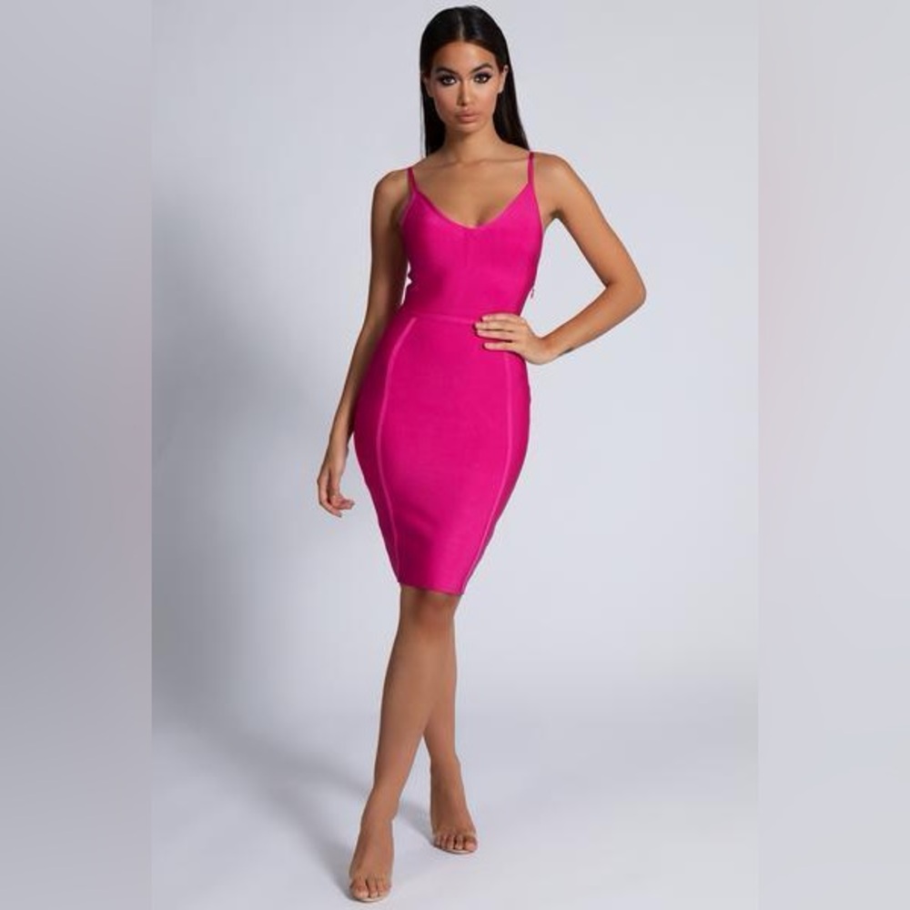 MESHKI Nicole Strappy Bandage Mini Dress - Hot Pink